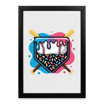 Beignet de plaque de baseball avec pépites - Affiche encadrée (27 × 37 cm) - noir - Devant