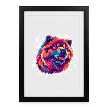 Portrait de chien aux couleurs néon avec éclaboussures - Affiche encadrée (27 × 37 cm) - noir - Devant
