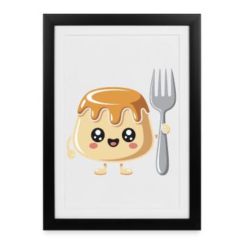 Pudding with fork - Framed poster (27 × 37 cm) - black - Front