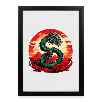 Dragon japonais - Affiche encadrée (27 × 37 cm) - noir - Devant