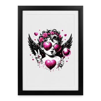 Happy Valentines Day Love Party Lgbt Pride Angel - Framed poster (27 × 37 cm) - black - Front