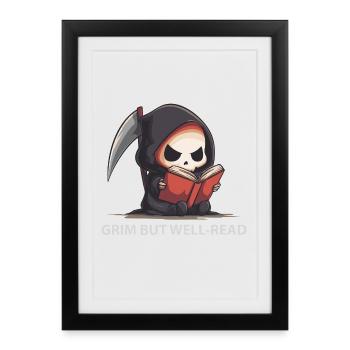 Reading Reaper – Humour noir mignon - Affiche encadrée (27 × 37 cm) - noir - Devant