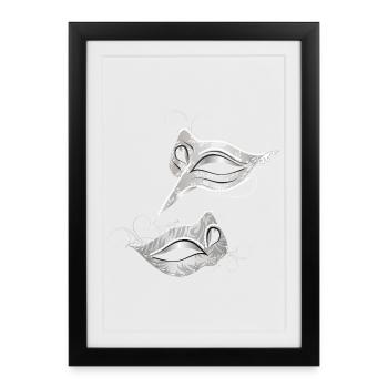 Elegant silver masks in ornamental style - Framed poster (27 × 37 cm) - black - Front