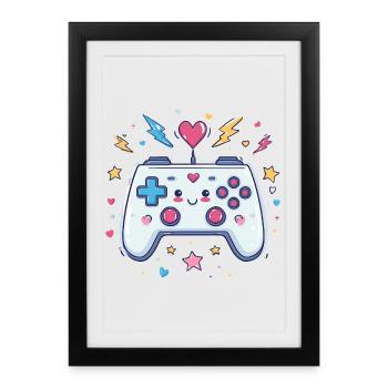 Heart Controller Doodle Pixel Pop - Affiche encadrée (27 × 37 cm) - noir - Devant