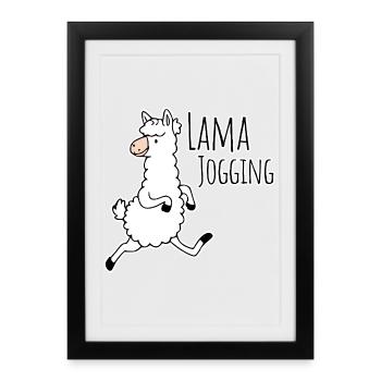 Llama jogging - funny llama goes jogging, join in - Framed poster (27 × 37 cm) - black - Front