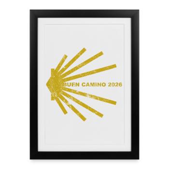 Buen Camino 2026 | Chemin de Saint-Jacques, Pèlerins, Santiago - Affiche encadrée (27 × 37 cm) - noir - Devant