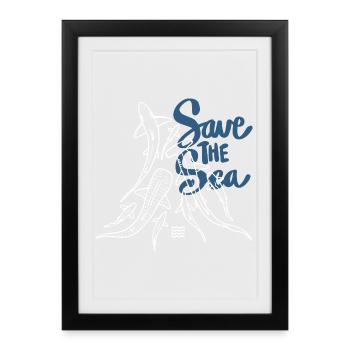 Save The Ocean Line Art  - Framed poster (27 × 37 cm) - black - Front