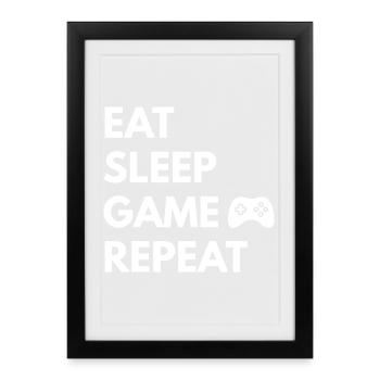 Eat Sleep Game Repeat – Gaming Motto - Framed poster (27 × 37 cm) - black - Front