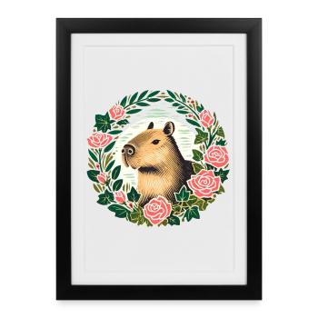 Capybara Rose Wreath - Framed poster (27 × 37 cm) - black - Front