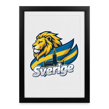Drapeau du Lion suédois - Affiche encadrée (27 × 37 cm) - noir - Devant