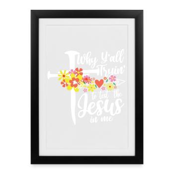 Croix de fleurs : Jésus en moi - Affiche encadrée (27 × 37 cm) - noir - Devant