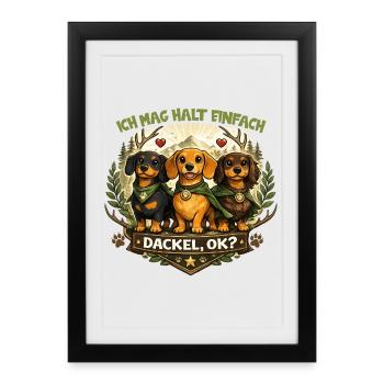 Motif des armoiries nature du teckel avec cœur et expression - Affiche encadrée (27 × 37 cm) - noir - Devant