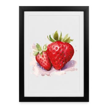 Aquarelles fraises - Affiche encadrée (27 × 37 cm) - noir - Devant