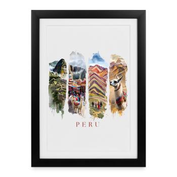 Peru Vacation Travel – Inca & Mountain Motif - Framed poster (27 × 37 cm) - black - Front
