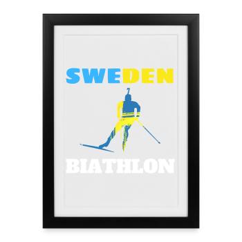 Biathlon Suède silhouette bleue jaune - Affiche encadrée (27 × 37 cm) - noir - Devant