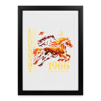 1966 Fire Horse 60e anniversaire du Cheval - Affiche encadrée (27 × 37 cm) - noir - Devant