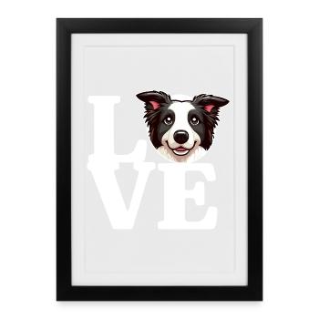 J’ADORE le chien Border Collie Dog Lover Drôle - Affiche encadrée (27 × 37 cm) - noir - Devant