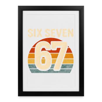 Six Seven 67 Italian Brainrot Retro Sunset Meme - Framed poster (27 × 37 cm) - black - Front