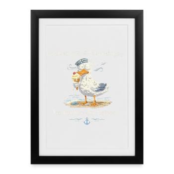 Ostsee Möwe mit Eis früher war alles ruhiger - Gerahmtes Poster (27 × 37 cm) - Schwarz - Vorne