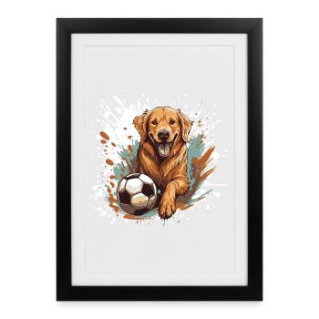 Golden Retriever Dog Football Sport - Framed poster (27 × 37 cm) - black - Front