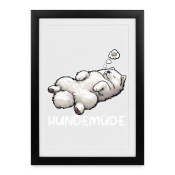 Chien Fatigué Samoyède Propriétaire Samoyède Chien Samoyède - Affiche encadrée (27 × 37 cm) - noir - Devant