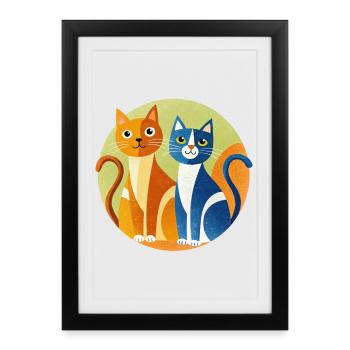 Circle Cats Duo - Affiche encadrée (27 × 37 cm) - noir - Devant