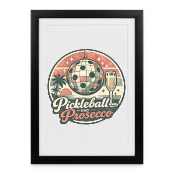 Logo rétro de Pickleball et Prosecco - Affiche encadrée (27 × 37 cm) - noir - Devant