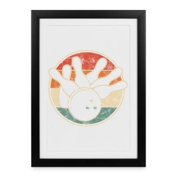 Quilles de bowling rétro avec boule pour le club de Skittles - Affiche encadrée (27 × 37 cm) - noir - Devant