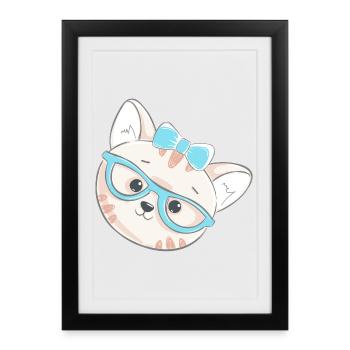 Cute nerd kitten with glasses & bow - Framed poster (27 × 37 cm) - black - Front