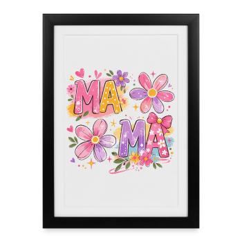MAMA Large Flowers and Pink Bow | Retro Style - Framed poster (27 × 37 cm) - black - Front