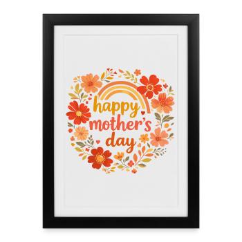 Happy Mother's Day Couronne Fleurs Rétro - Affiche encadrée (27 × 37 cm) - noir - Devant