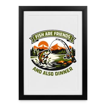 Amis poissons et dîner - Affiche encadrée (27 × 37 cm) - noir - Devant