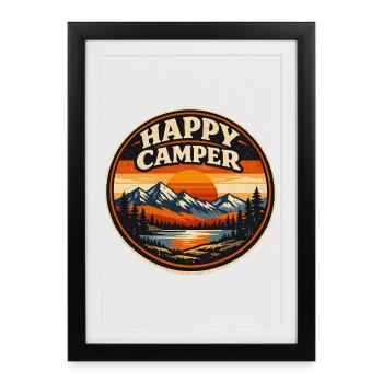 Happy Camper Camping Vintage | Cadeau Randonnée Na - Affiche encadrée (27 × 37 cm) - noir - Devant