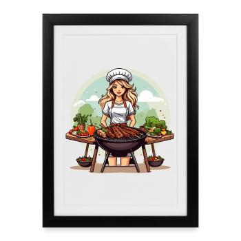 Héroïne du barbecue au barbecue au charbon - Affiche encadrée (27 × 37 cm) - noir - Devant