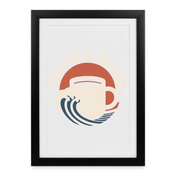 Coffee Waves Surfing Coffee & Waves Surfer Beach - Framed poster (27 × 37 cm) - black - Front