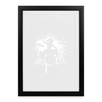 Idée cadeau pour le batteur avec percussions - Affiche encadrée (27 × 37 cm) - noir - Devant