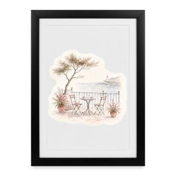 Balcony view – bistro over the sea - Framed poster (27 × 37 cm) - black - Front