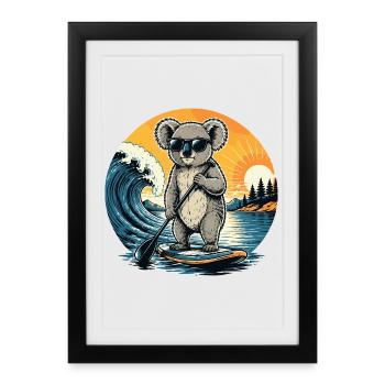 Paddleboard Koala SUP Paddleboard Stand Up paddle - Affiche encadrée (27 × 37 cm) - noir - Devant