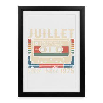 Cassette Rétro 1975 Cadeau Anniversaire Juillet 19 - Affiche encadrée (27 × 37 cm) - noir - Devant