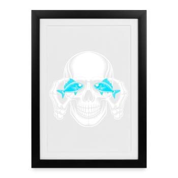 Skull with blue fish eyes - Framed poster (27 × 37 cm) - black - Front