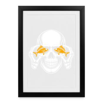 Skull with goldfish eyes - Framed poster (27 × 37 cm) - black - Front