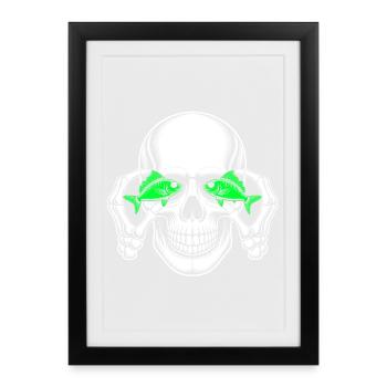 Skull with green fish eyes - Framed poster (27 × 37 cm) - black - Front