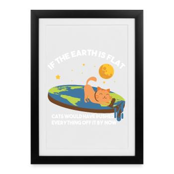 Flat Earth Cat Satire - Framed poster (27 × 37 cm) - black - Front