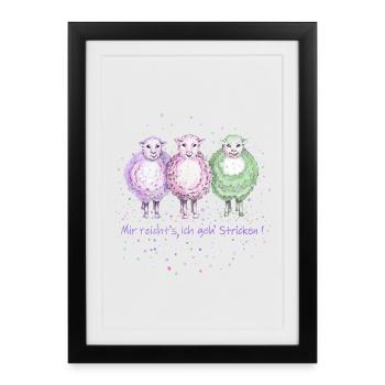 3 moutons " J’ai tendu le tricot ! » - Affiche encadrée (27 × 37 cm) - noir - Devant