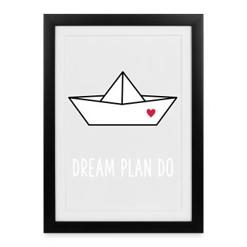 Dream Plan Do - Paper Boat Boat Heart - Framed poster (27 × 37 cm) - black - Front
