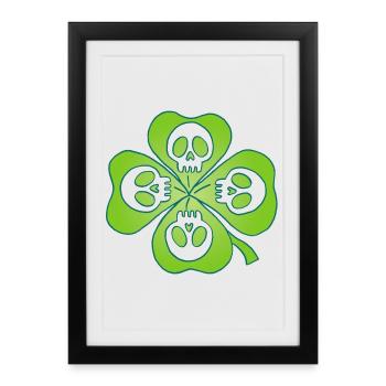 Skulls and four leaf clover - Framed poster (27 × 37 cm) - black - Front