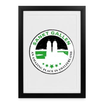 Saint-Gall, un endroit incroyable en Suisse - Affiche encadrée (27 × 37 cm) - noir - Devant