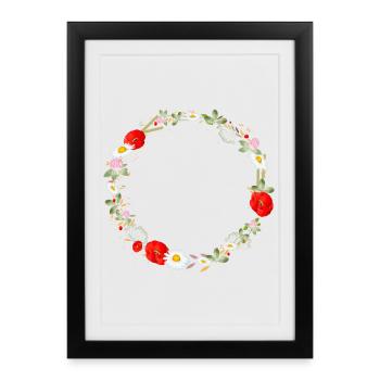 belle couronne de prairie d’été avec des coquelicots - Affiche encadrée (27 × 37 cm) - noir - Devant