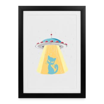 Imprimé chat OVNI humoristique - Affiche encadrée (27 × 37 cm) - noir - Devant