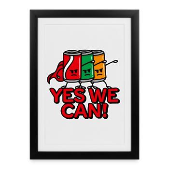 Superhero Beverage Cans Word Game Yes we can - Framed poster (27 × 37 cm) - black - Front